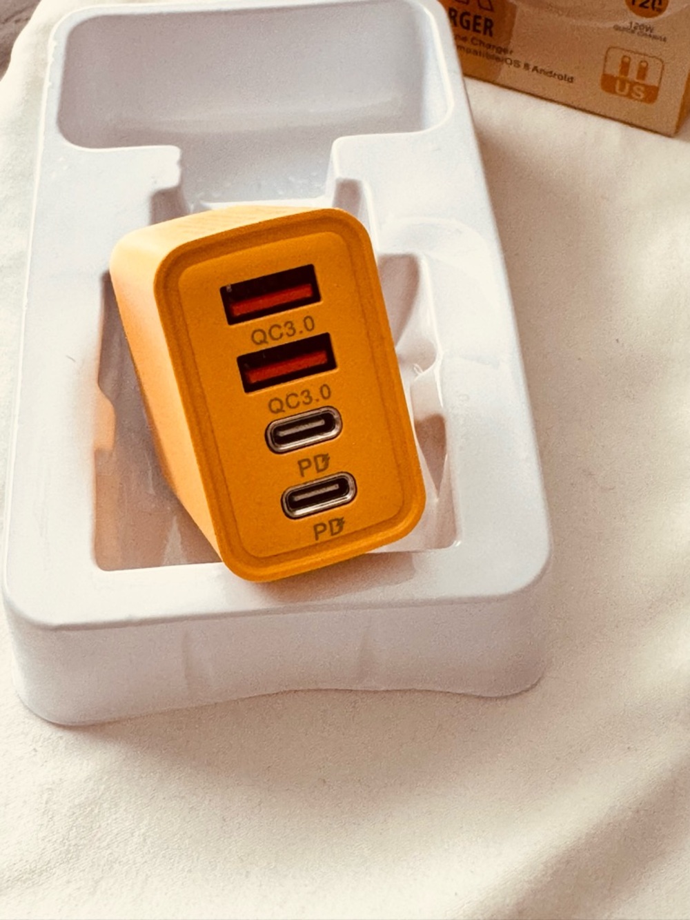 Fast Charging USB C Wall Charger Block Braided Cable 20W PD MultiPort Yellow NIB - Picture 9 of 9